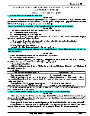 Tài liệu ôn học sinh giỏi Lớp 11 - Vấn đề 1 Chuyển hoá vật chất và năng lượng ở thực vật - B. Câu hỏi và bài tập - Hồ Văn Hiền